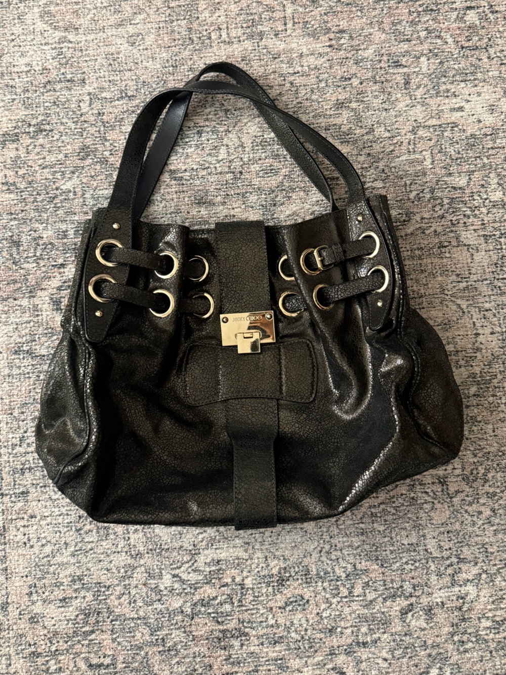 Jimmy Choo Ramona Black Shoulder Bag with Gold Hardware
